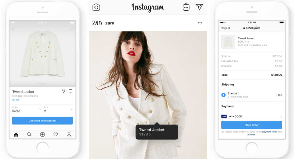 Social commerce Zara checkout page